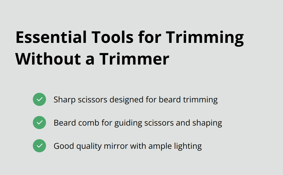 Checklist of essential tools for trimming a beard without an electric trimmer: sharp scissors, comb, and mirrors. - how to trim a beard without a trimmer